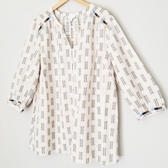 Pure Jill J. Jill Easy Button Front Boho Embroidered 3/4 Sleeve Blouse XL Cream - Picture 6 of 16